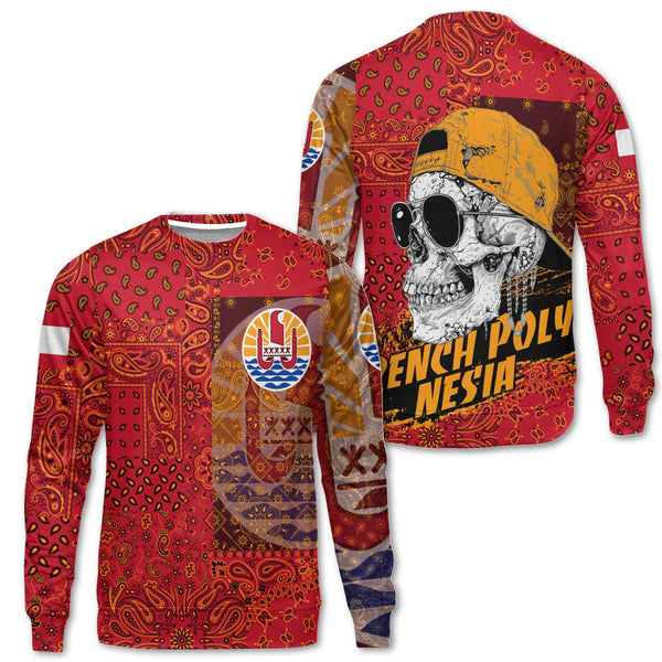 French Polynesia Sweatshirt Paisley Flag And Skull Style 1