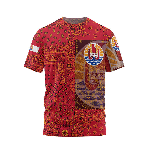 French Polynesia T Shirt Paisley Flag And Skull Style 1