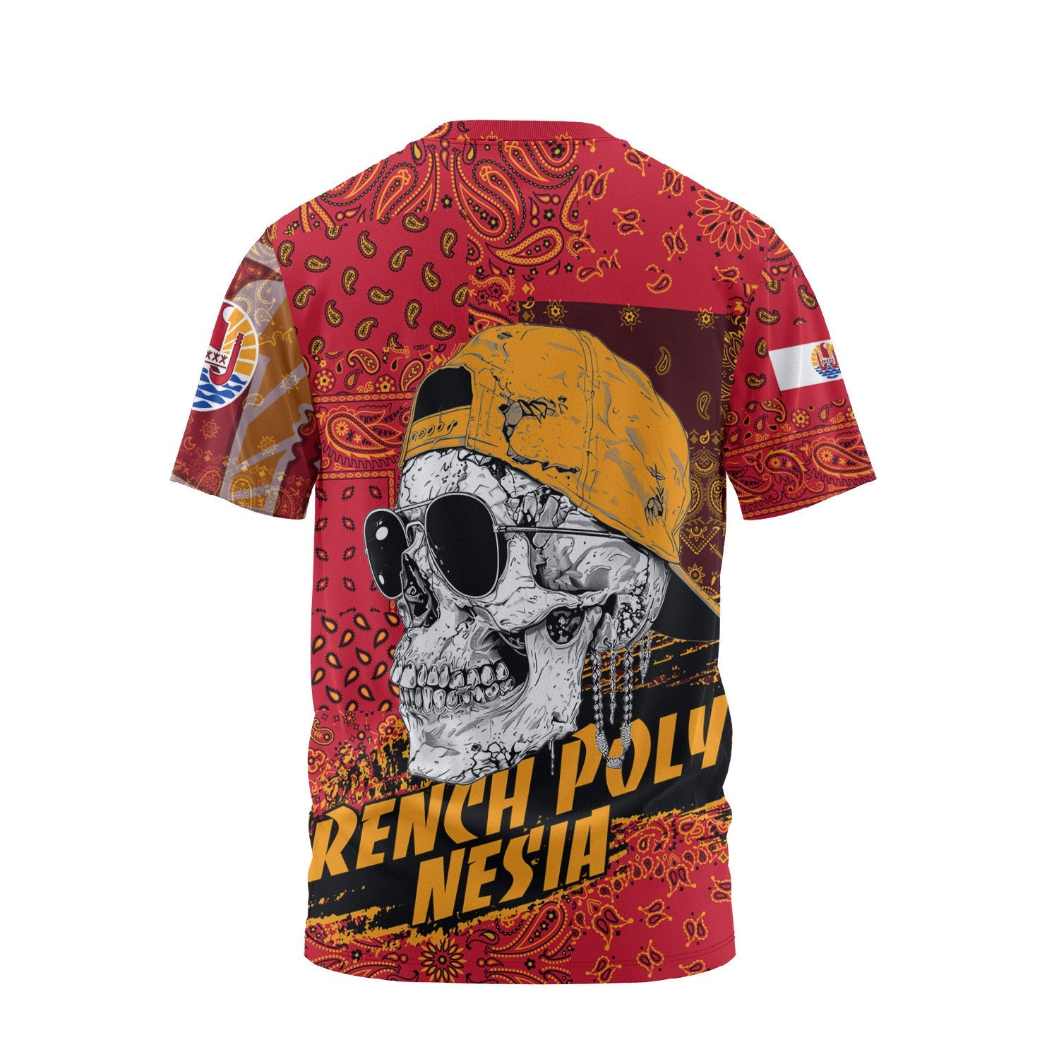 French Polynesia T Shirt Paisley Flag And Skull Style 2