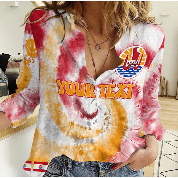 French Polynesia Women Casual Shirt Custom Tie Dye Style 1