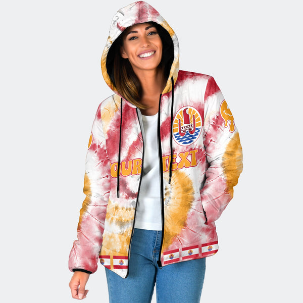 French Polynesia Women Hooded Padded Jacket Custom Tie Dye Style 1