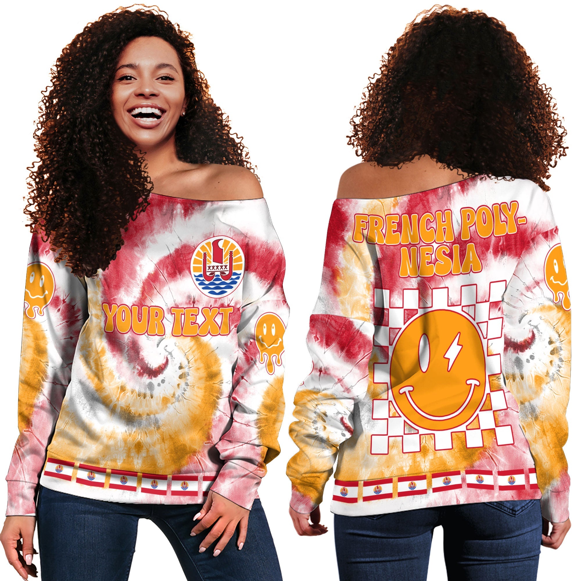 French Polynesia Women Off Shoulder Sweatshirt Custom Tie Dye Style 2