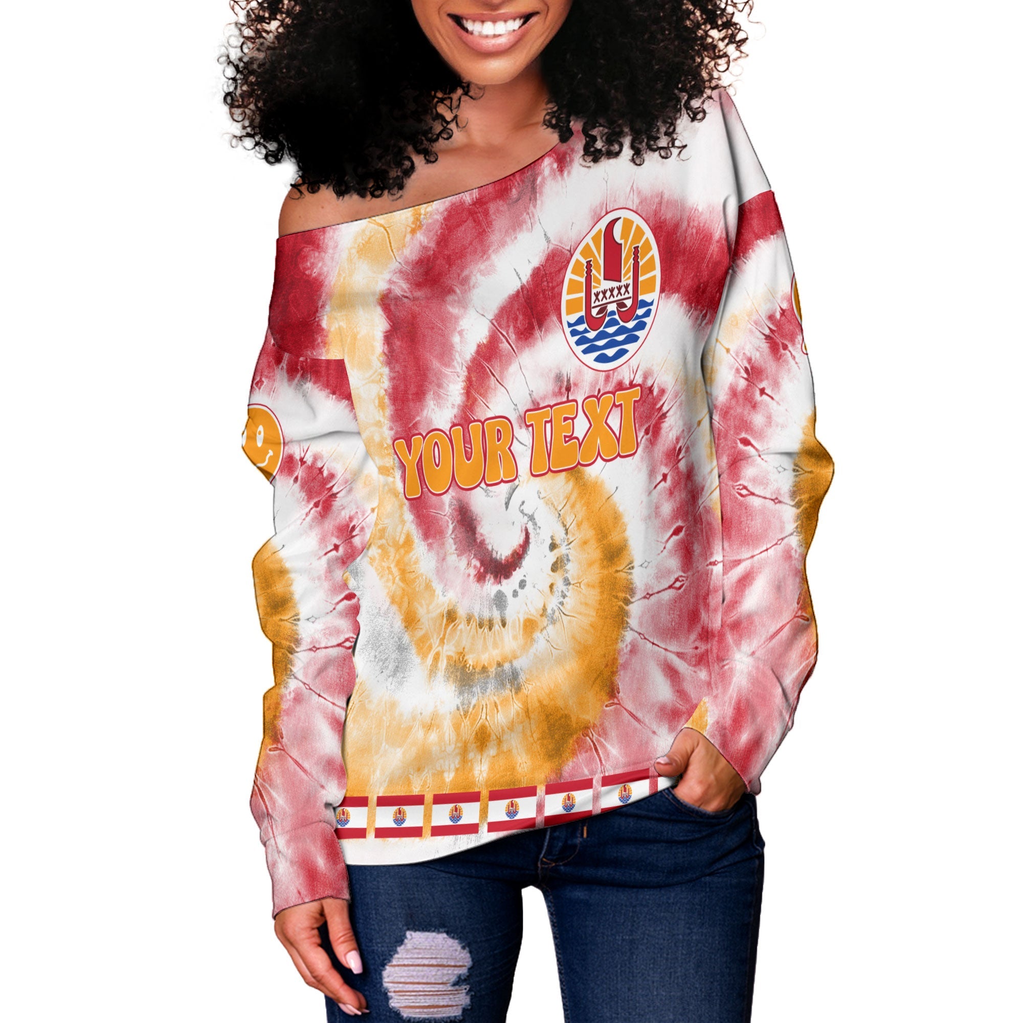 French Polynesia Women Off Shoulder Sweatshirt Custom Tie Dye Style 3