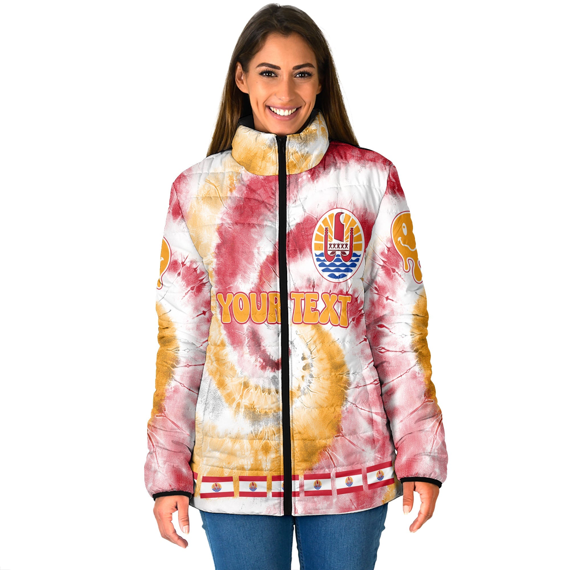 French Polynesia Women Padded Jacket Custom Tie Dye Style 1