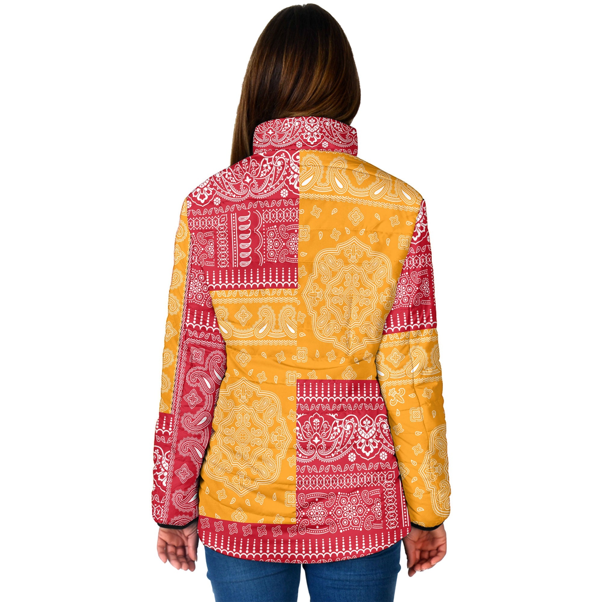 French Polynesia Women Padded Jacket Flag And Paisley Basic Style 2