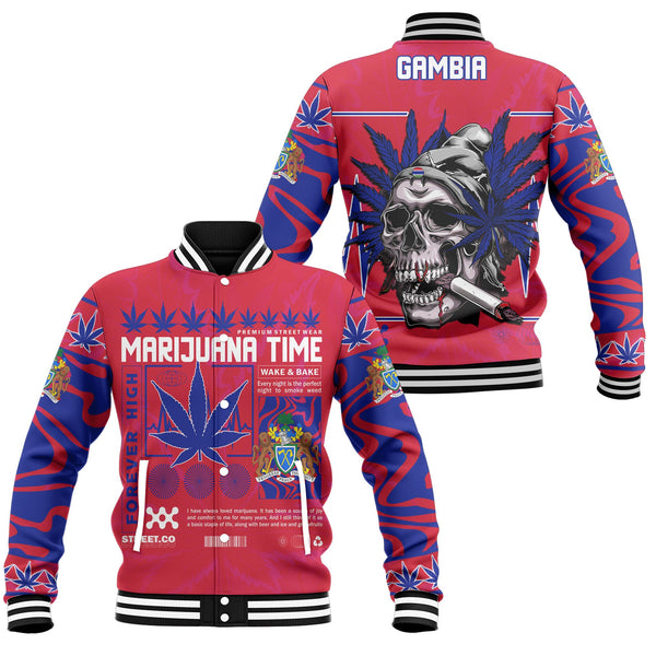 Gambia Baseball Jacket Flag & Coat Of Arms Marijuanas Style