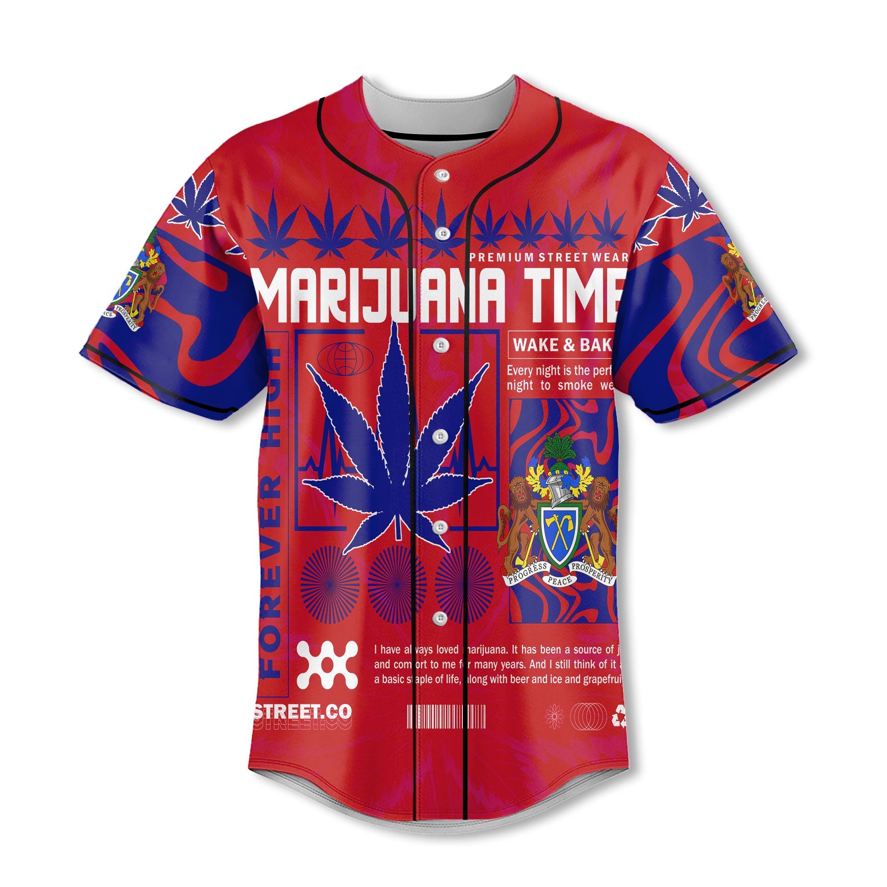 Gambia Baseball Jersey Flag & Coat Of Arms Marijuanas Style