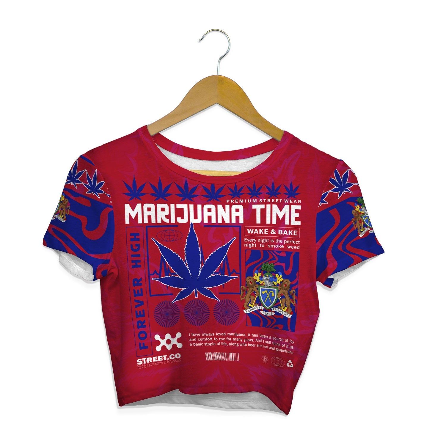 Gambia Crop Top T Shirt Flag & Coat Of Arms Marijuanas Style