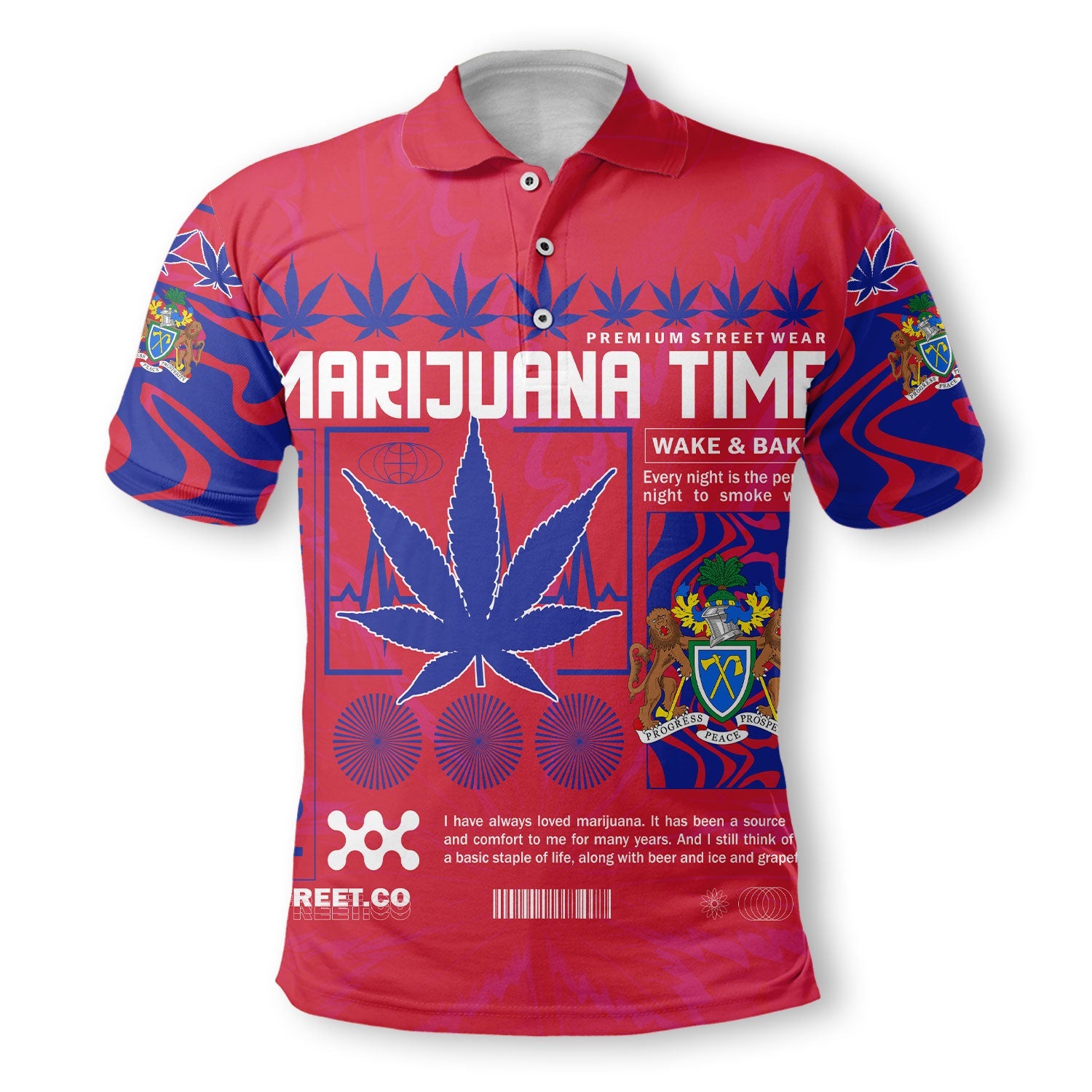 Gambia Polo Shirt Flag & Coat Of Arms Marijuanas Style