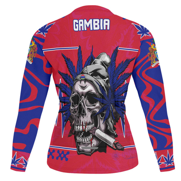 Gambia Men's Cycling Jersey Long Sleeve Flag & Coat Of Arms Marijuanas Style