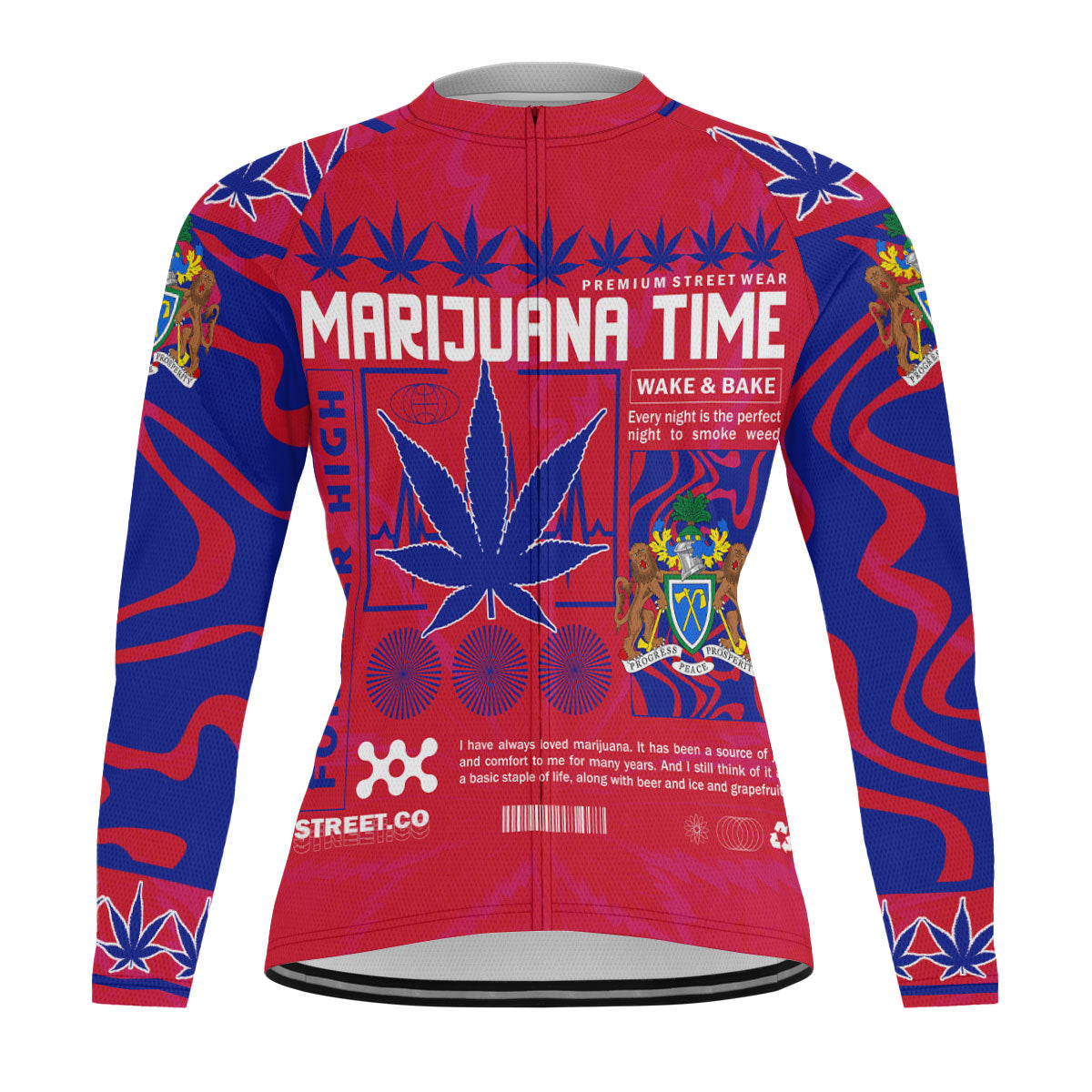 Gambia Men's Cycling Jersey Long Sleeve Flag & Coat Of Arms Marijuanas Style