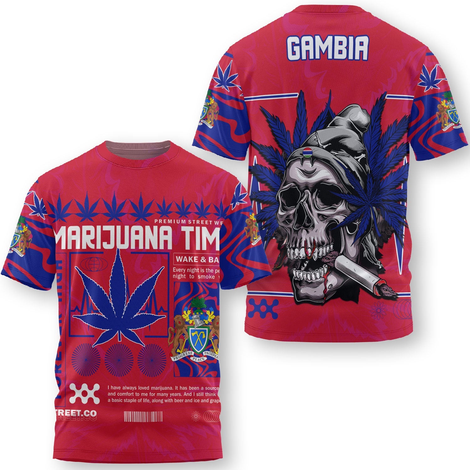 Gambia T Shirt Flag & Coat Of Arms Marijuanas Style