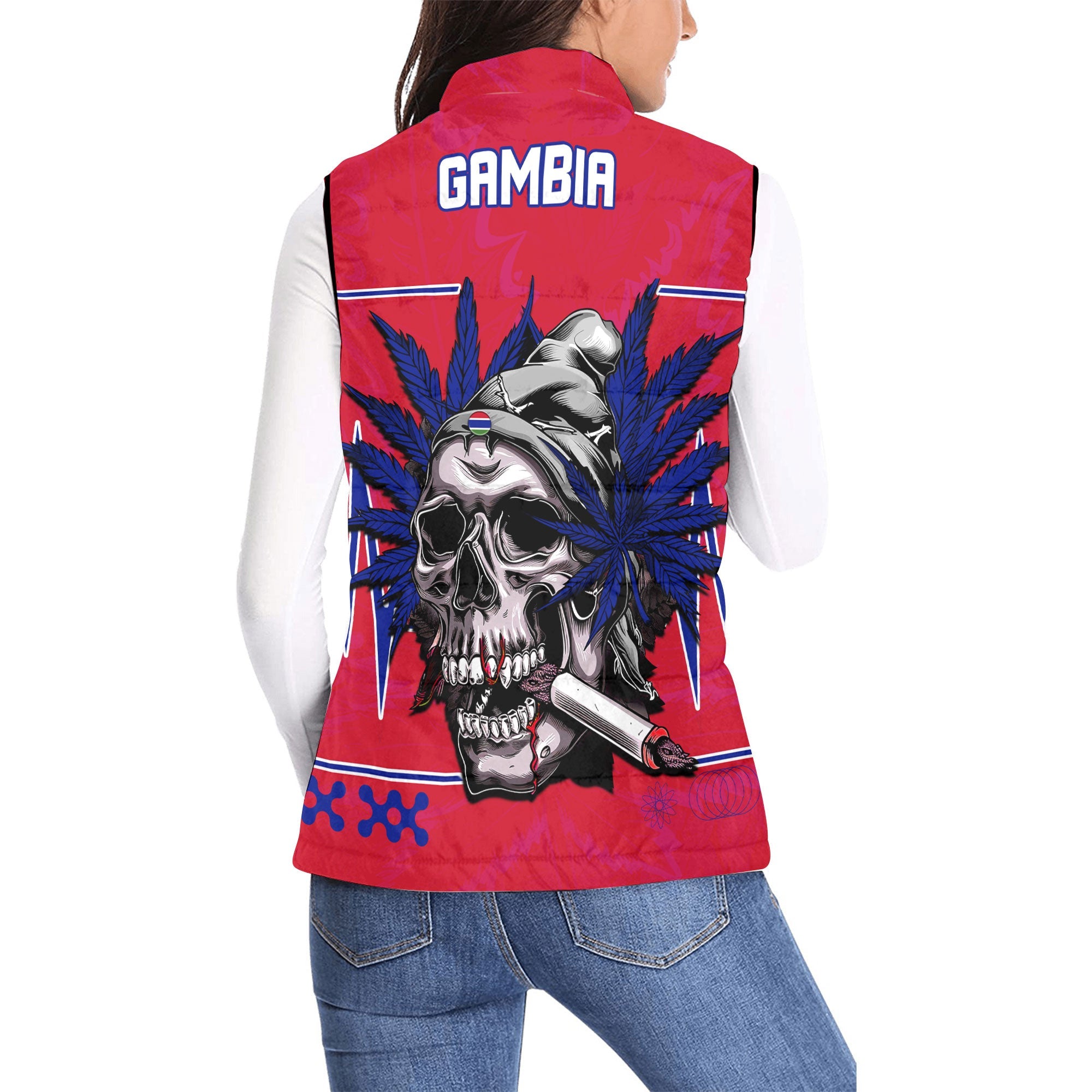 Gambia Women Padded Jacket Vest Flag & Coat Of Arms Marijuanas Style