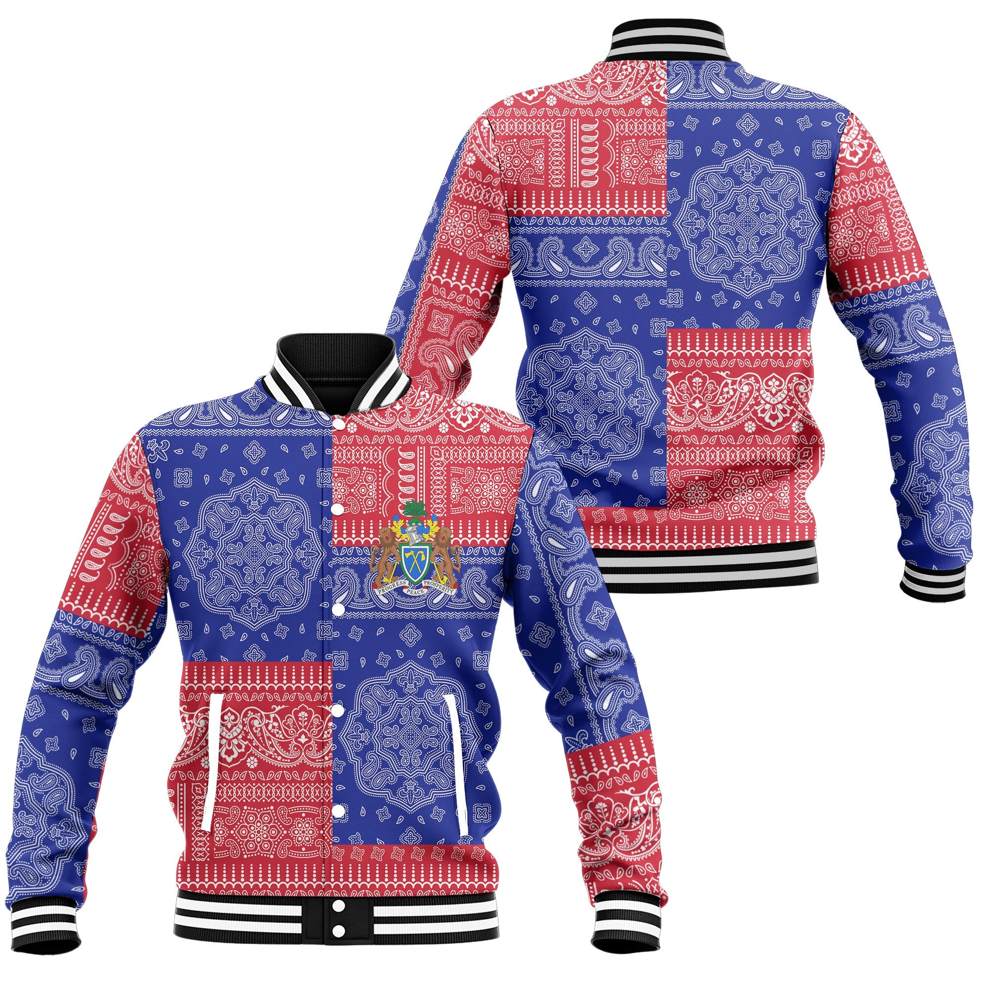 Gambia Baseball Jacket Flag And Paisley Basic Style 1