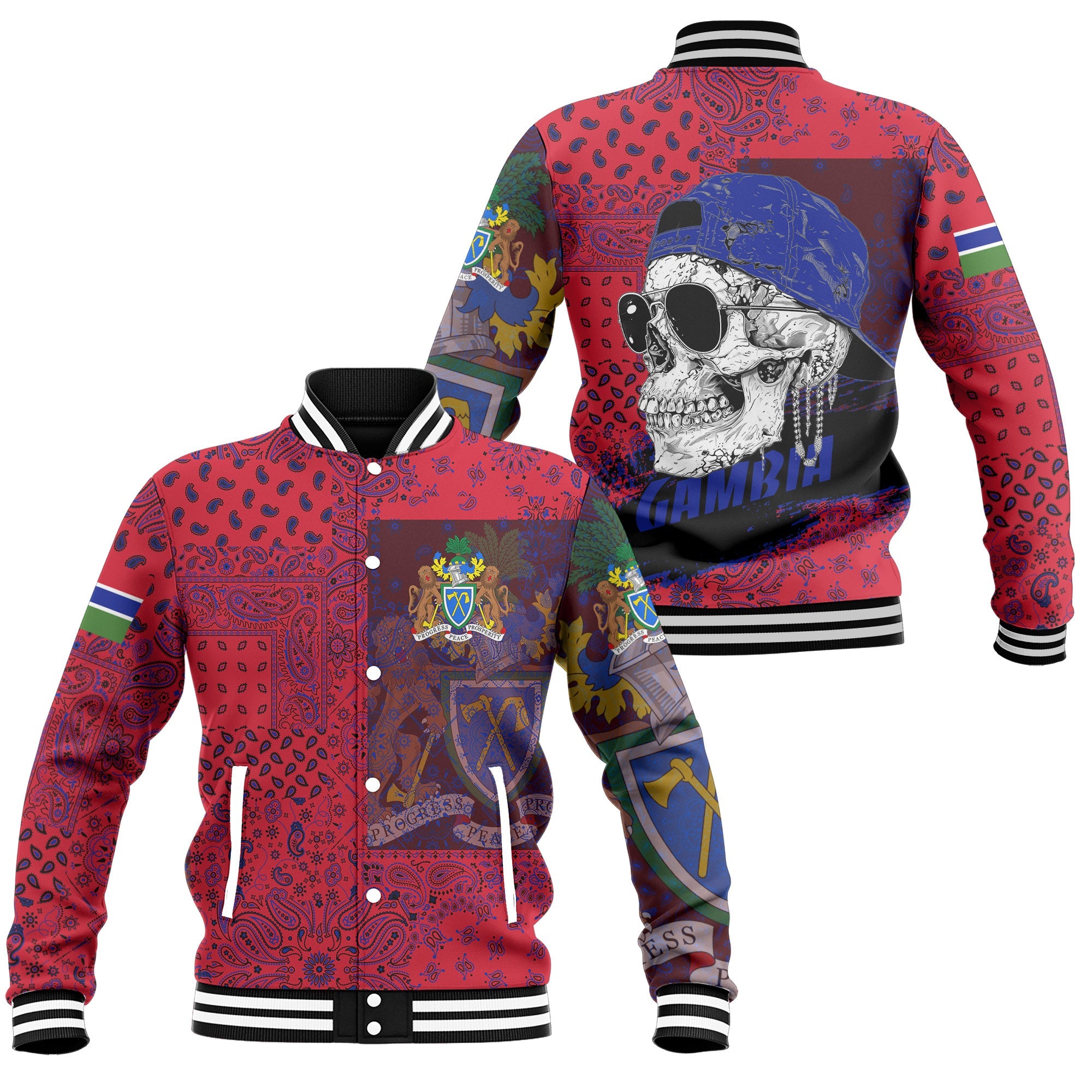 Gambia Baseball Jacket Paisley Flag And Skull Style 1