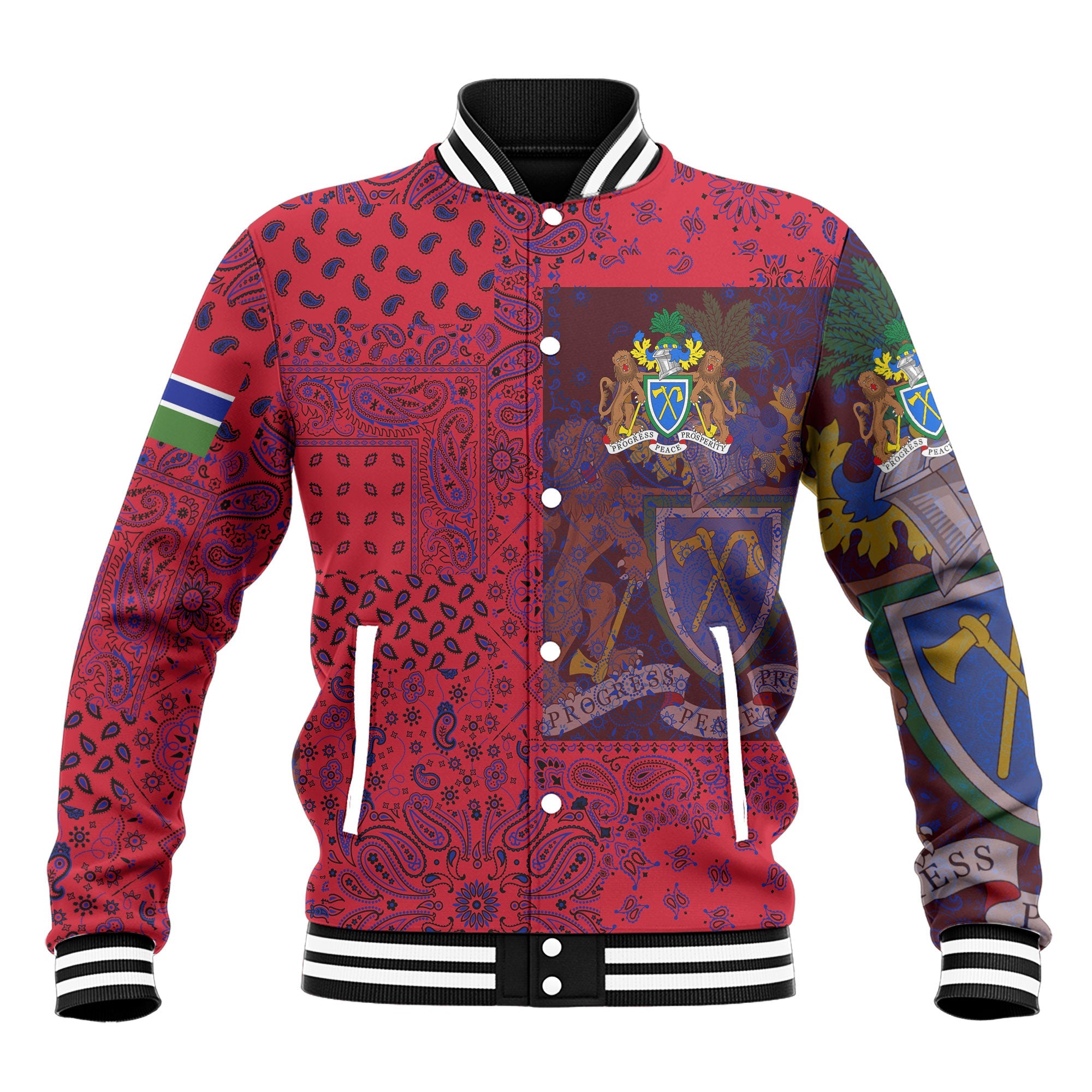 Gambia Baseball Jacket Paisley Flag And Skull Style 2