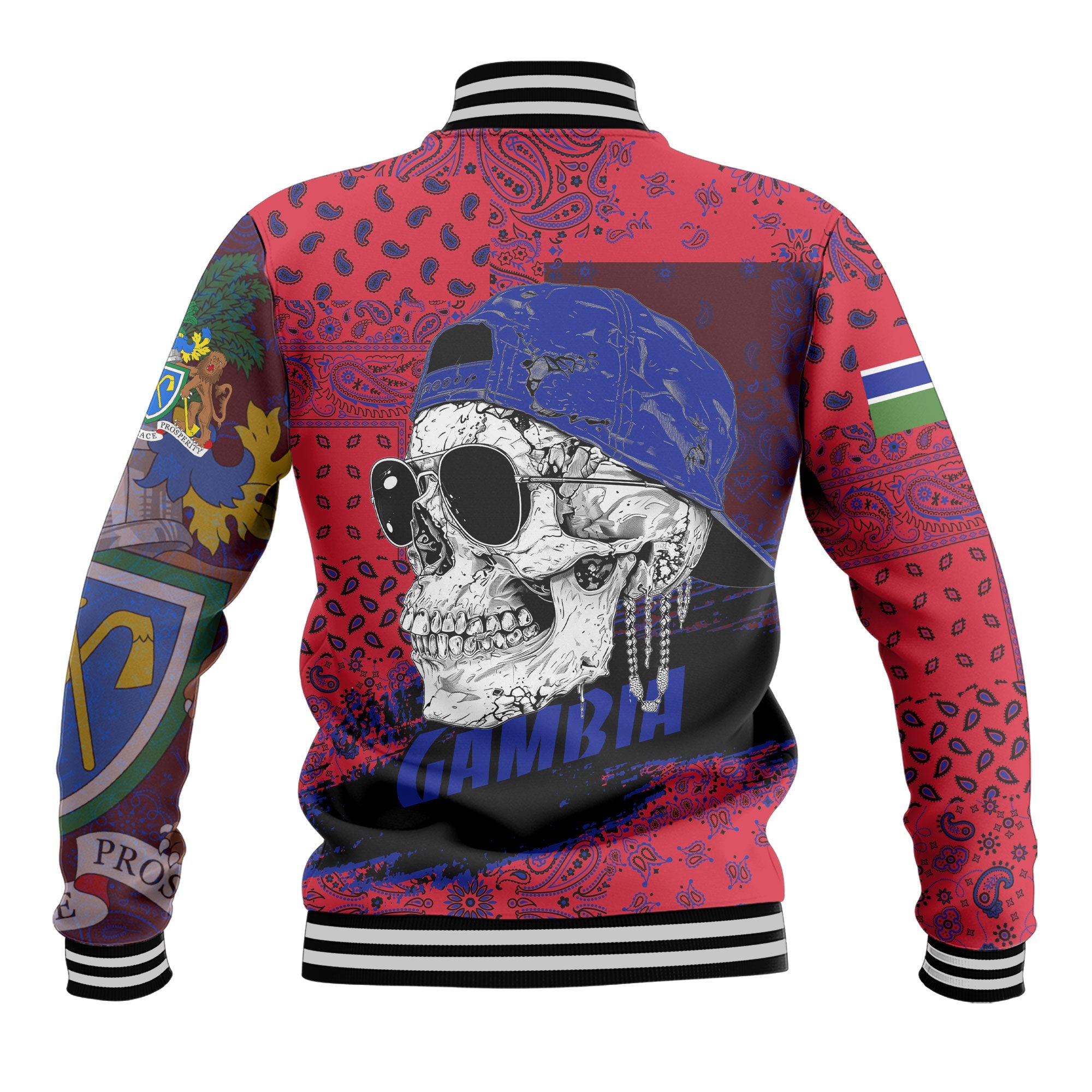 Gambia Baseball Jacket Paisley Flag And Skull Style 3