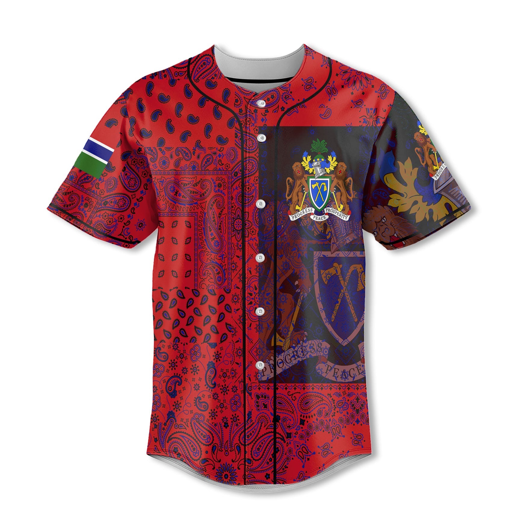 Gambia Baseball Jersey Paisley Flag And Skull Style 2