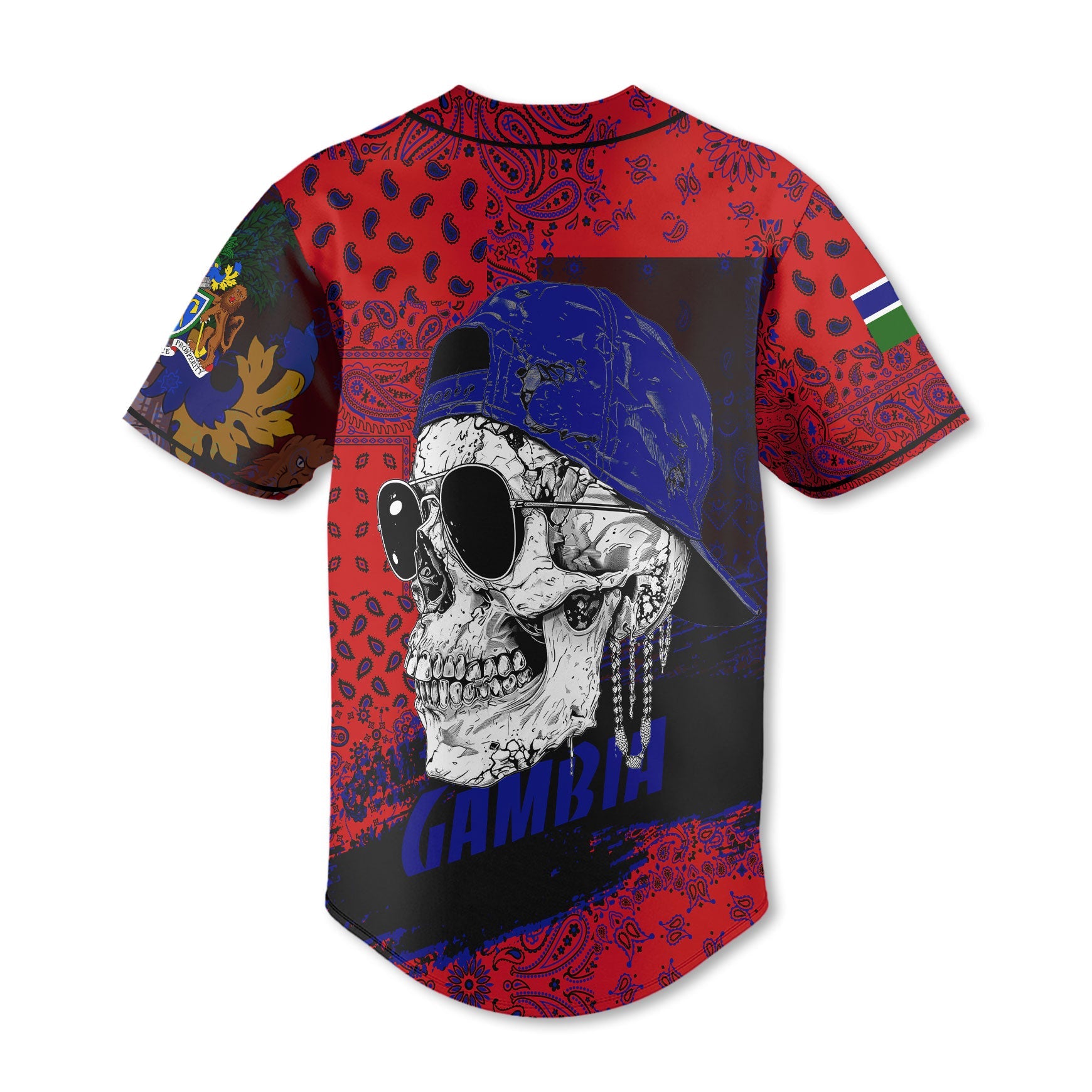 Gambia Baseball Jersey Paisley Flag And Skull Style 3