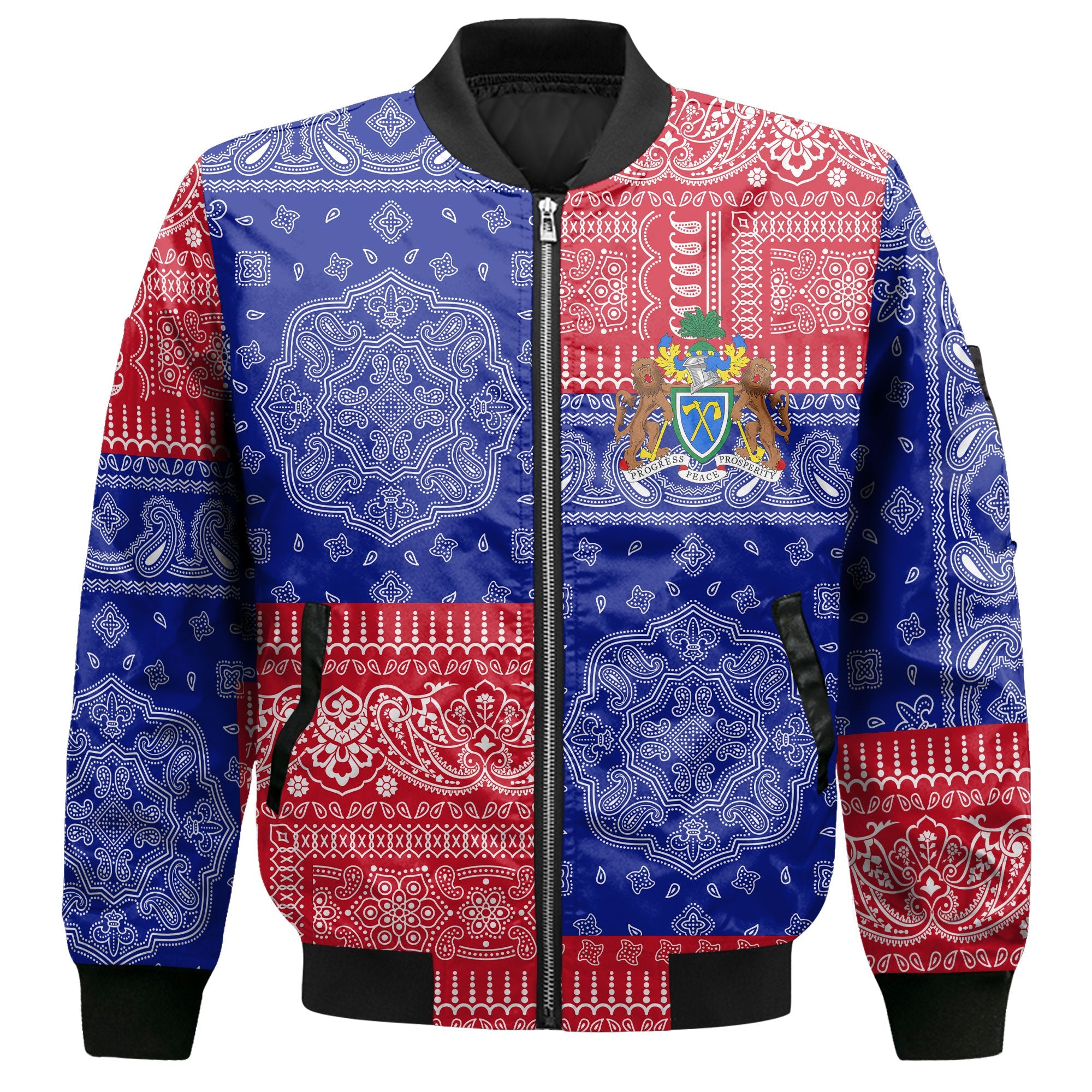 Gambia Bomber Jacket Flag And Paisley Basic Style 2