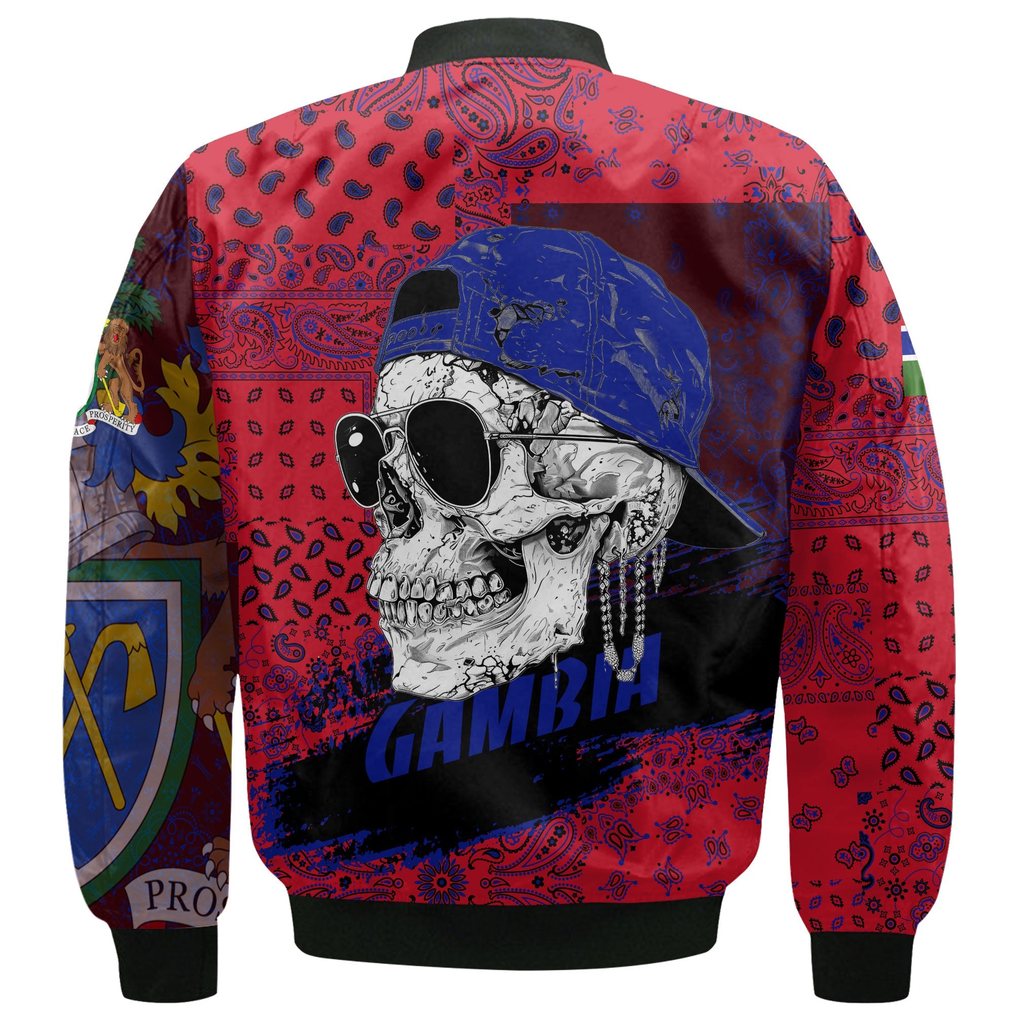 Gambia Bomber Jacket Paisley Flag And Skull Style 3