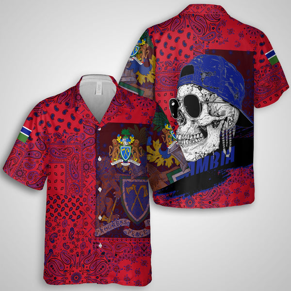 Gambia Hawaiian Shirt Paisley Flag And Skull Style 1