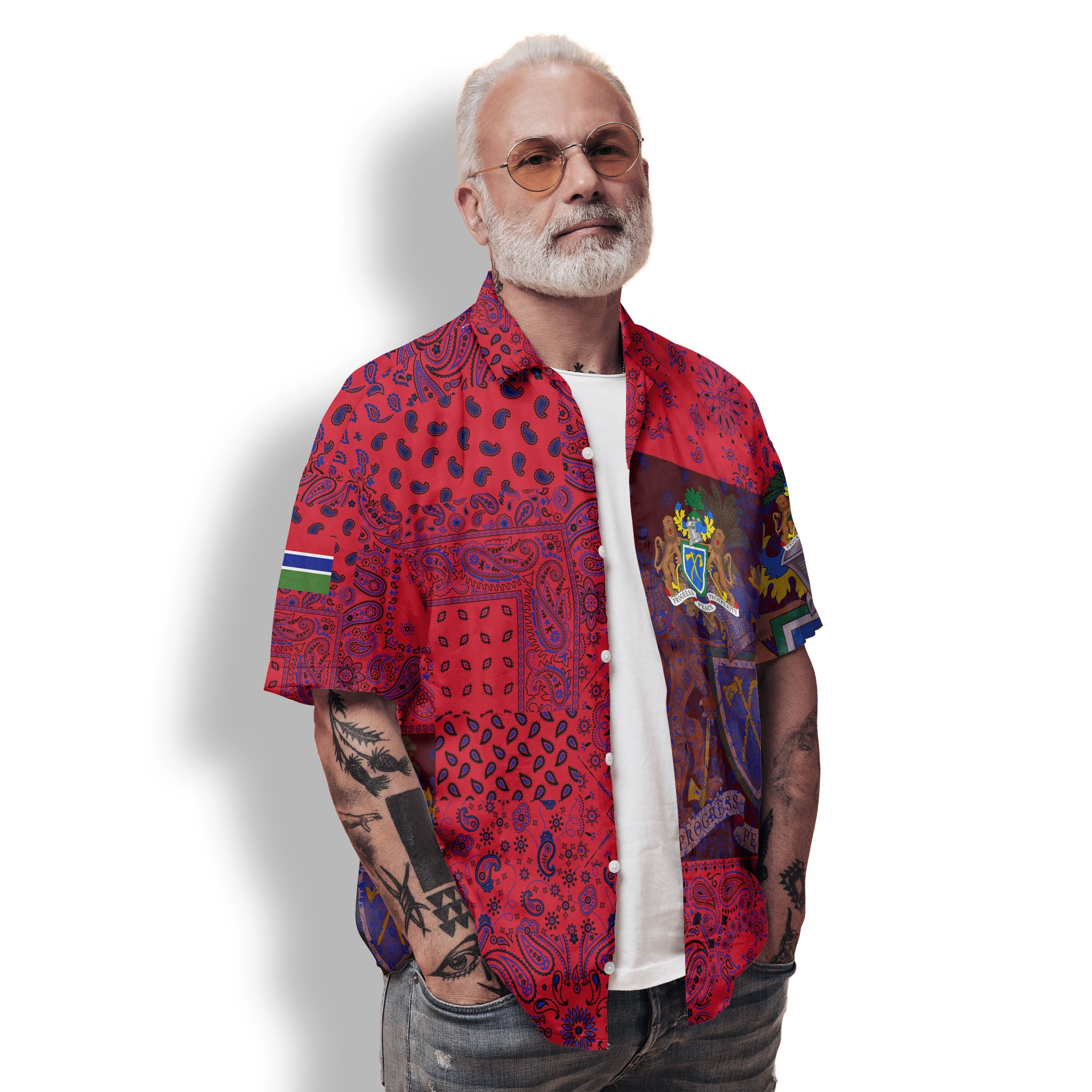 Gambia Hawaiian Shirt Paisley Flag And Skull Style 2