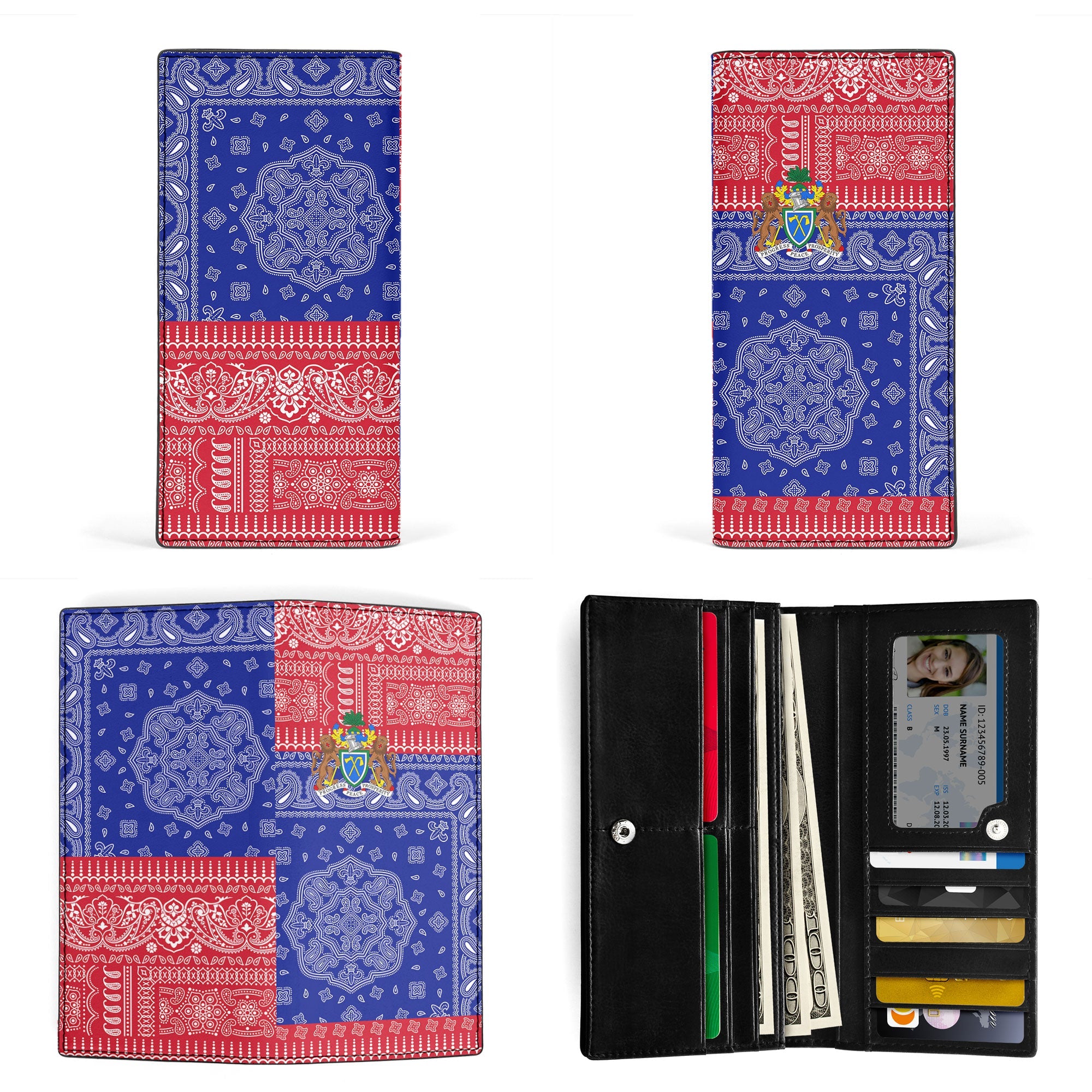 Gambia Leather Wallet Flag And Paisley Basic Style 3