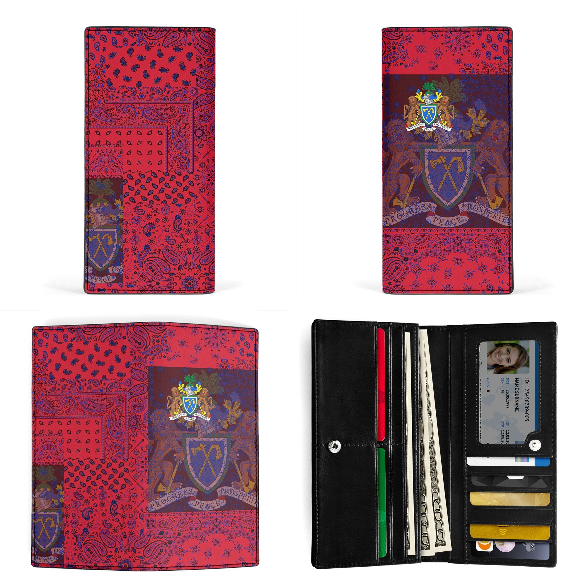 Gambia Leather Wallet Paisley Flag And Skull Style 3