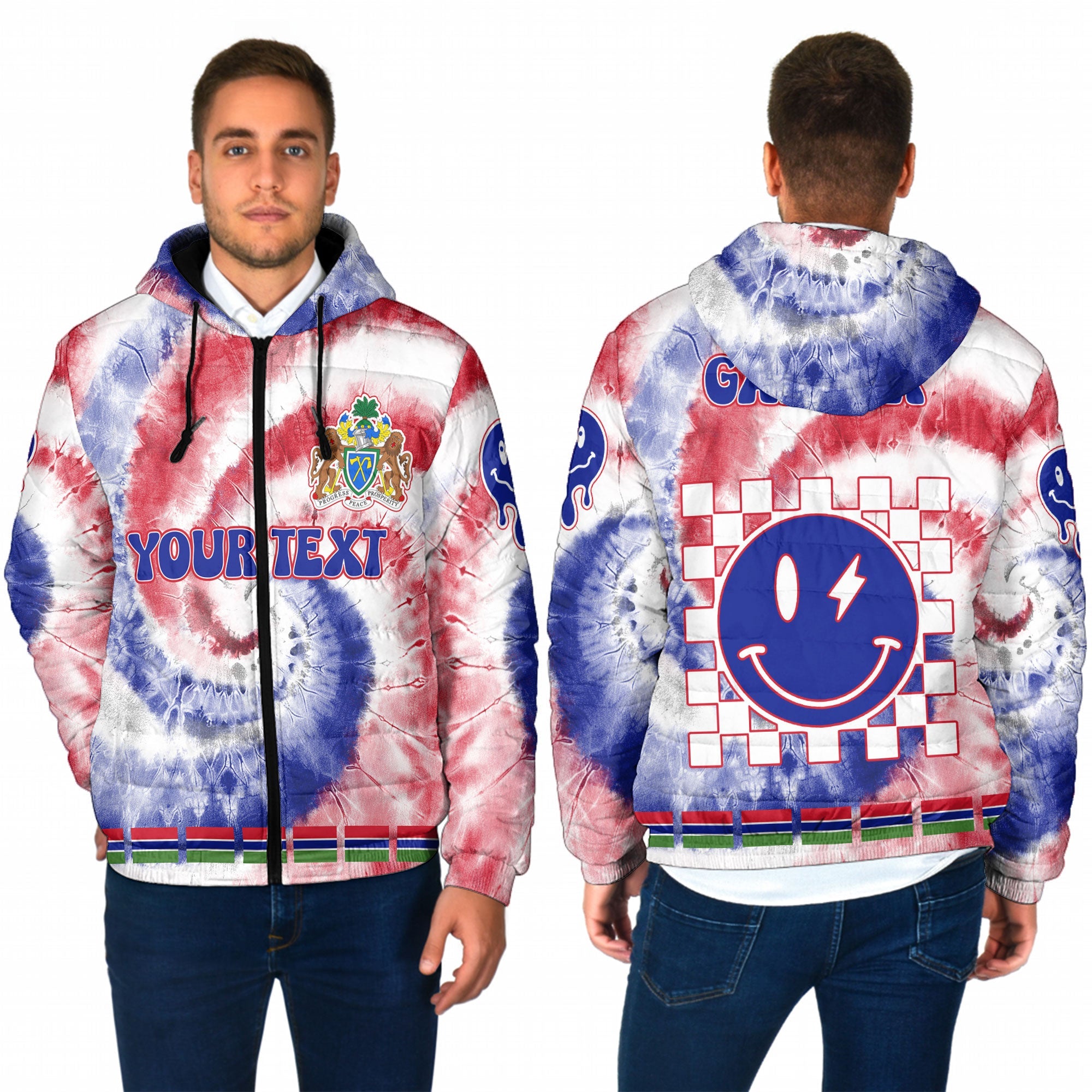 Gambia Men Hooded Padded Jacket Custom Tie Dye Style 1