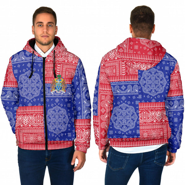 Gambia Men Hooded Padded Jacket Flag And Paisley Basic Style 1