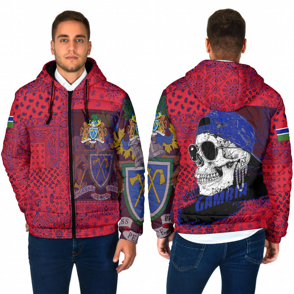 Gambia Men Hooded Padded Jacket Paisley Flag And Skull Style 1