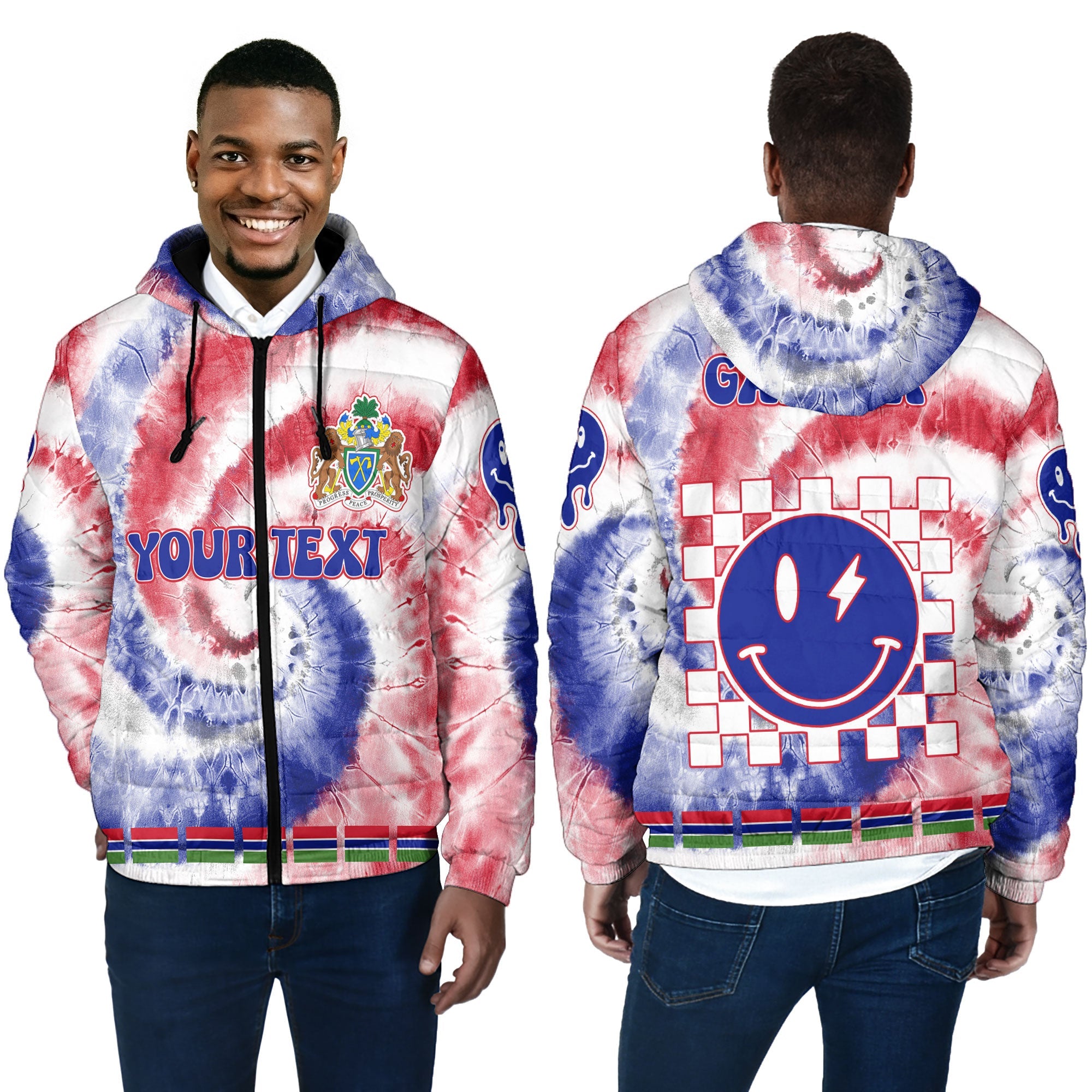 Gambia Men Hooded Padded Jacket Custom Tie Dye Style 4