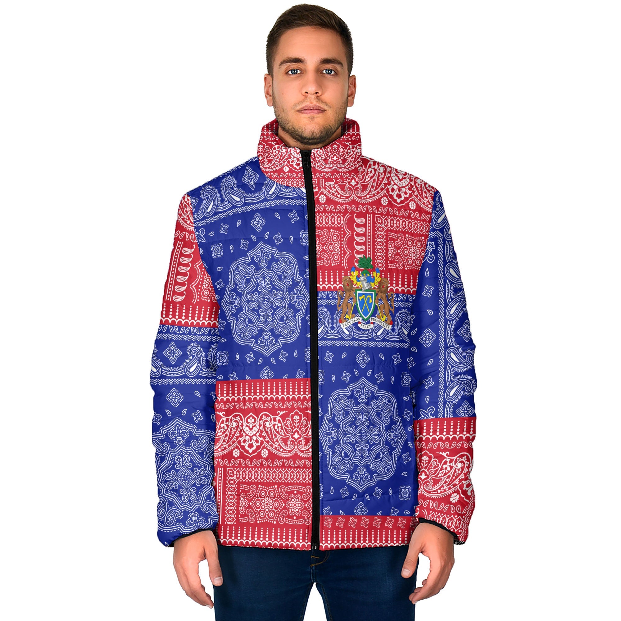 Gambia Men Padded Jacket Flag And Paisley Basic Style 1