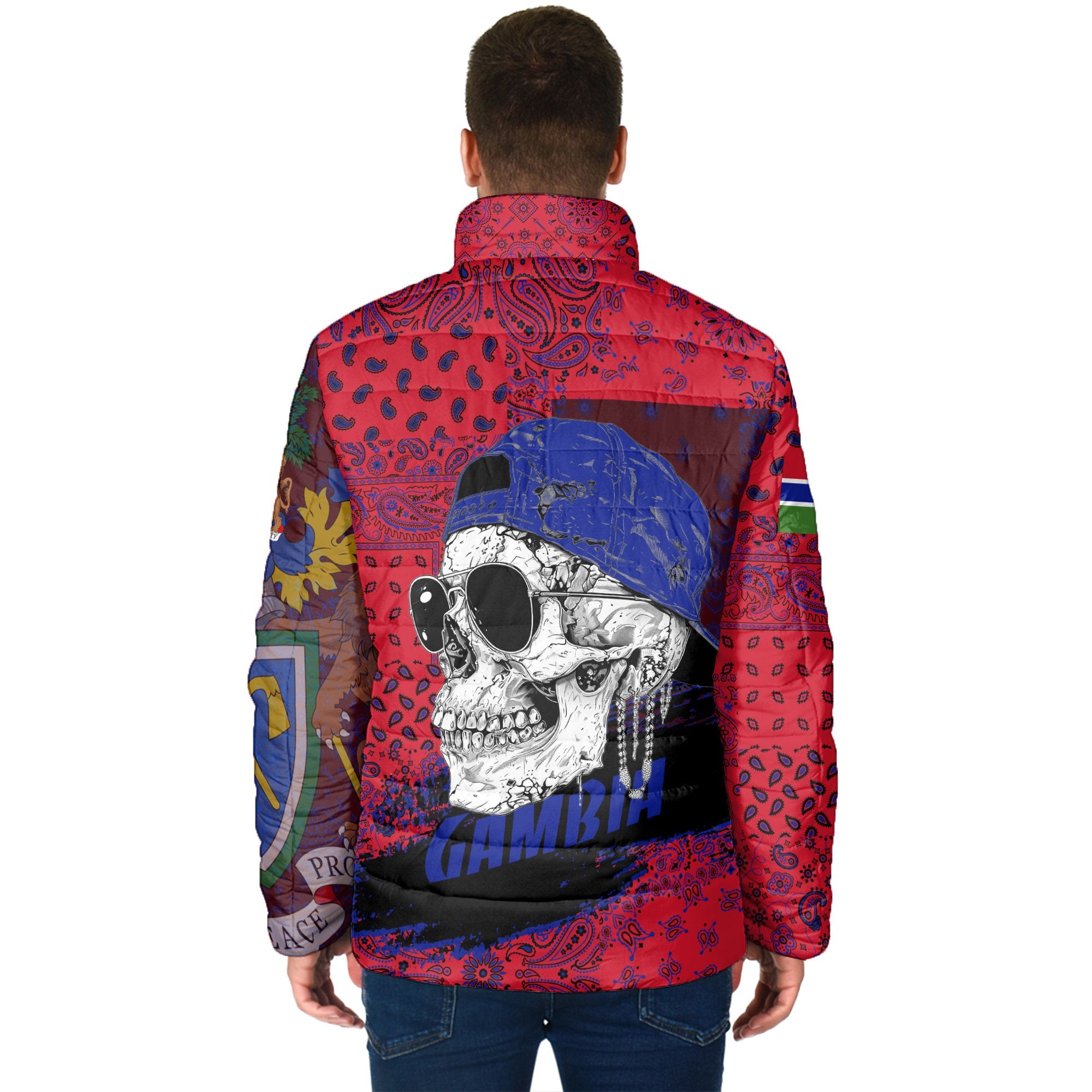 Gambia Men Padded Jacket Paisley Flag And Skull Style 2