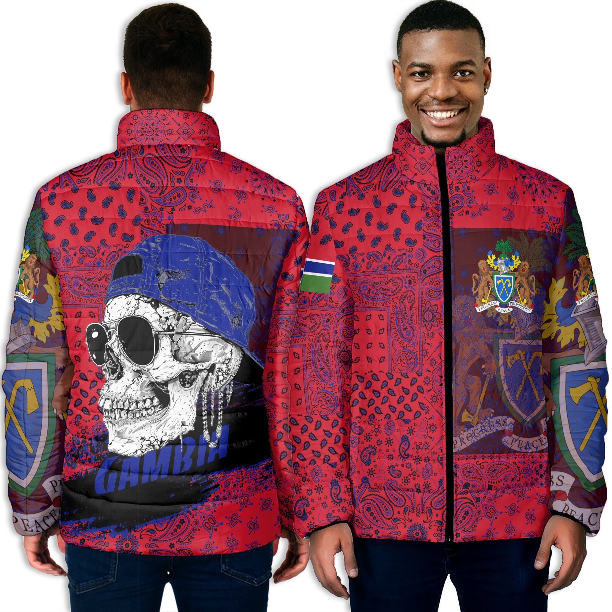 Gambia Men Padded Jacket Paisley Flag And Skull Style 3