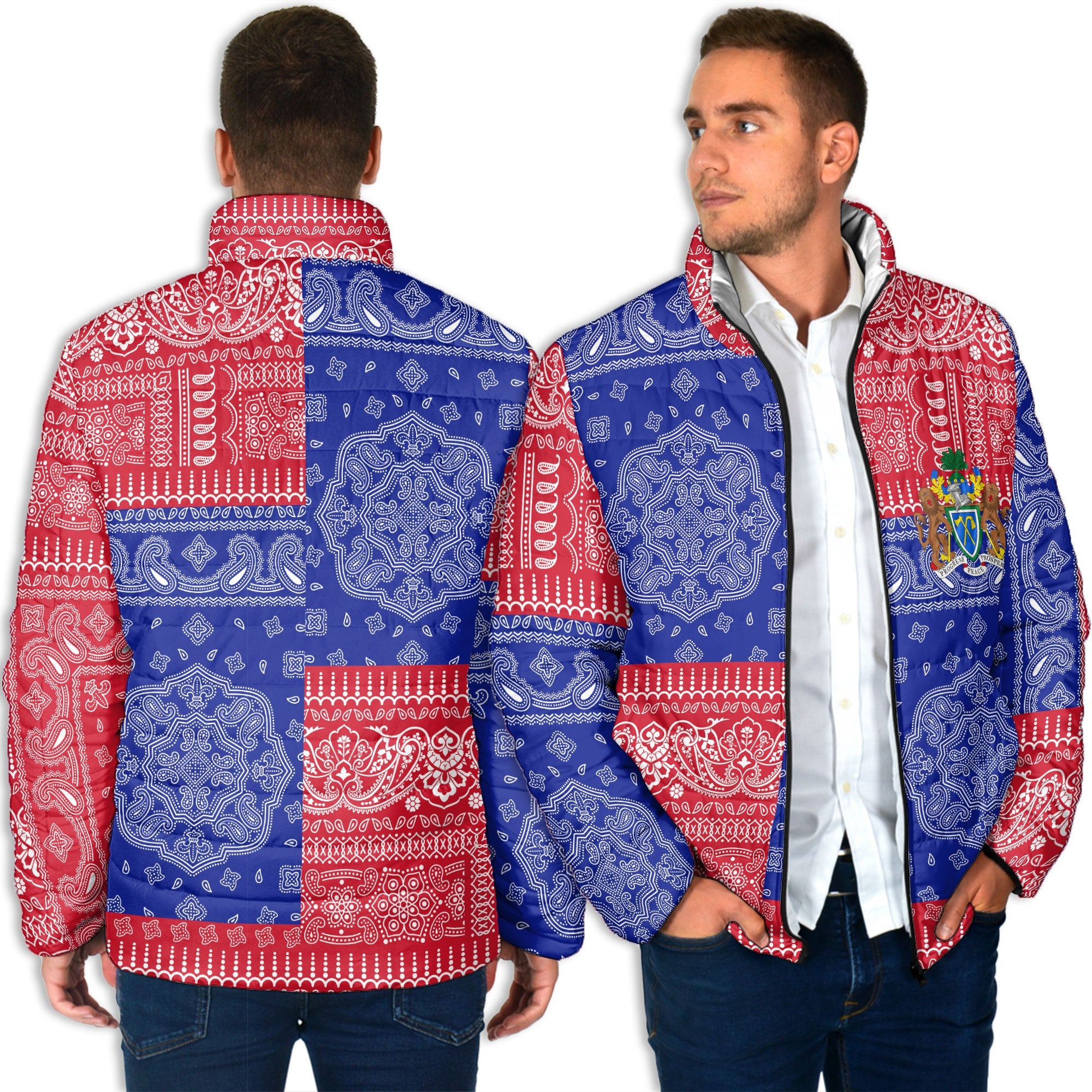 Gambia Men Padded Jacket Flag And Paisley Basic Style 4