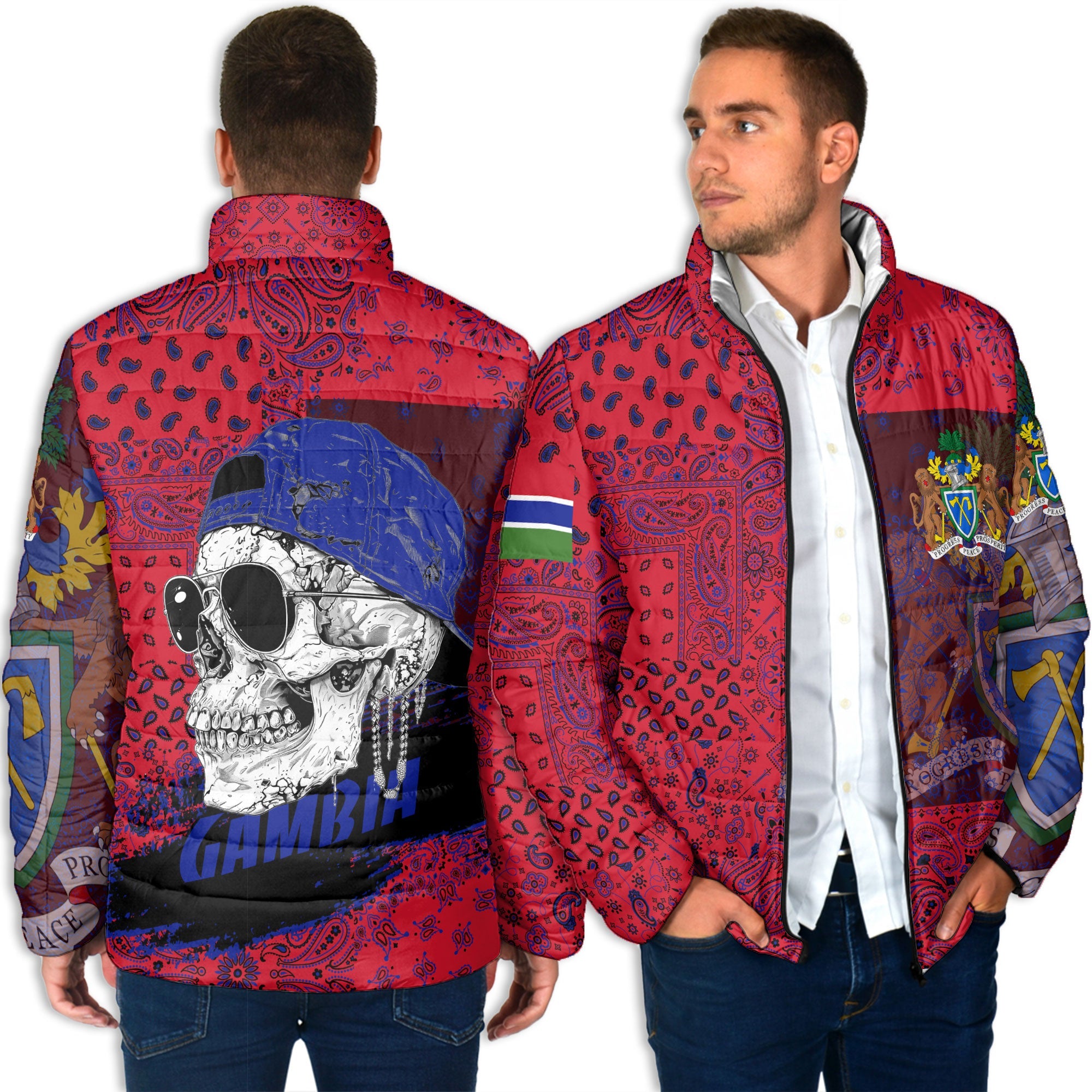 Gambia Men Padded Jacket Paisley Flag And Skull Style 4