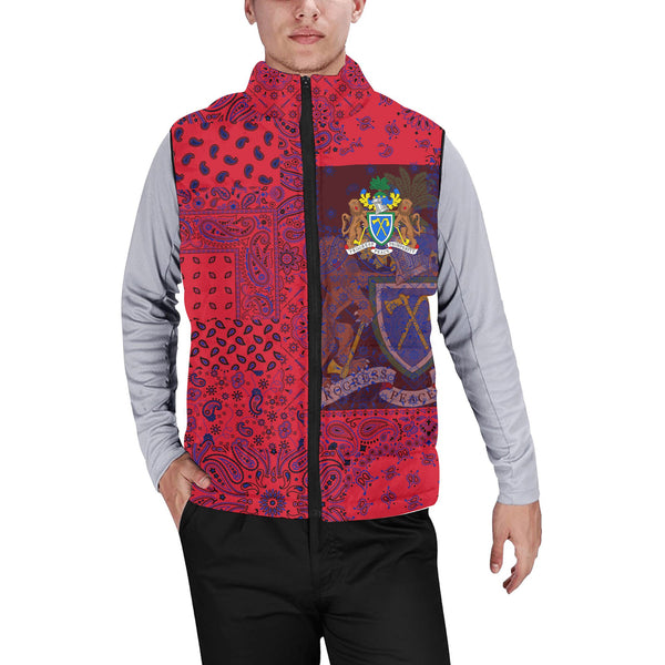 Gambia Men Padded Jacket Vest Paisley Flag And Skull Style 1