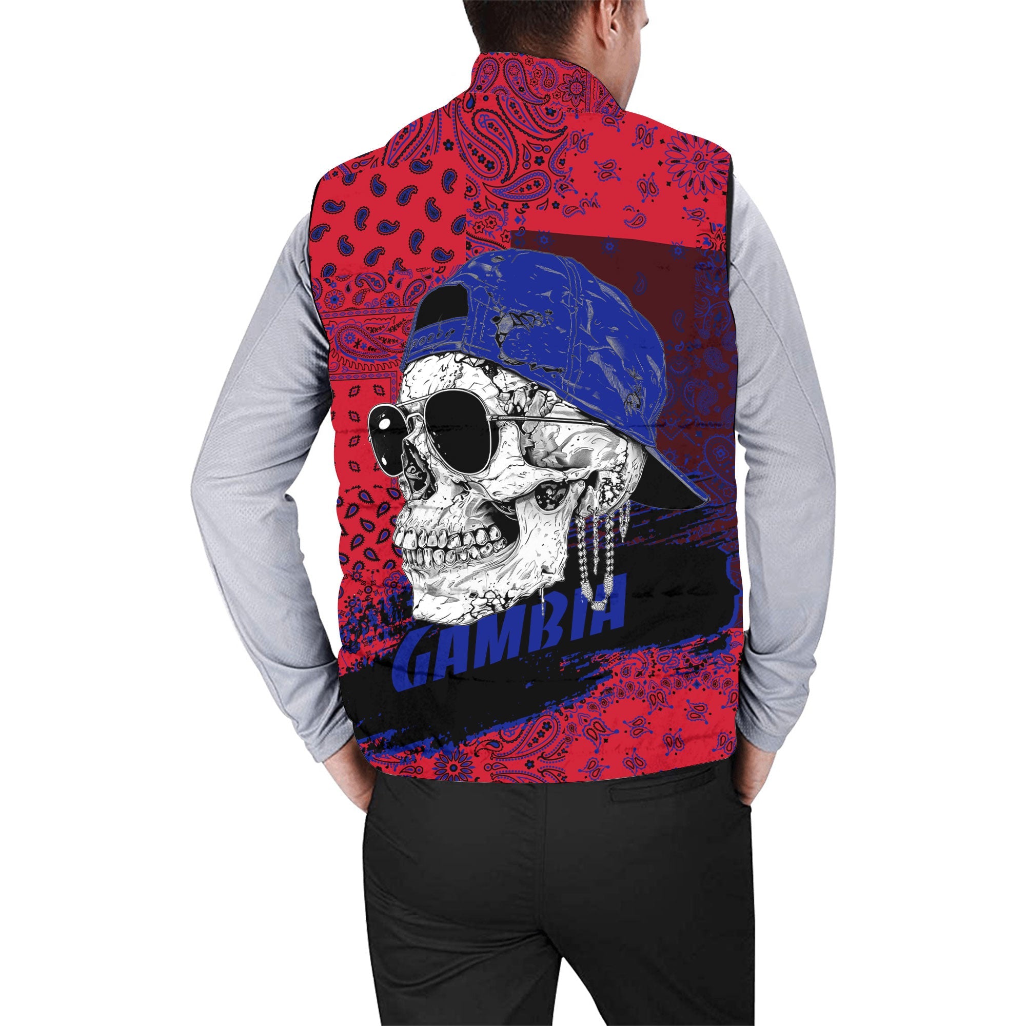 Gambia Men Padded Jacket Vest Paisley Flag And Skull Style 2