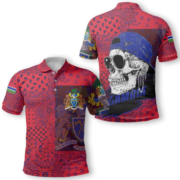 Gambia Polo Shirt Paisley Flag And Skull Style 1