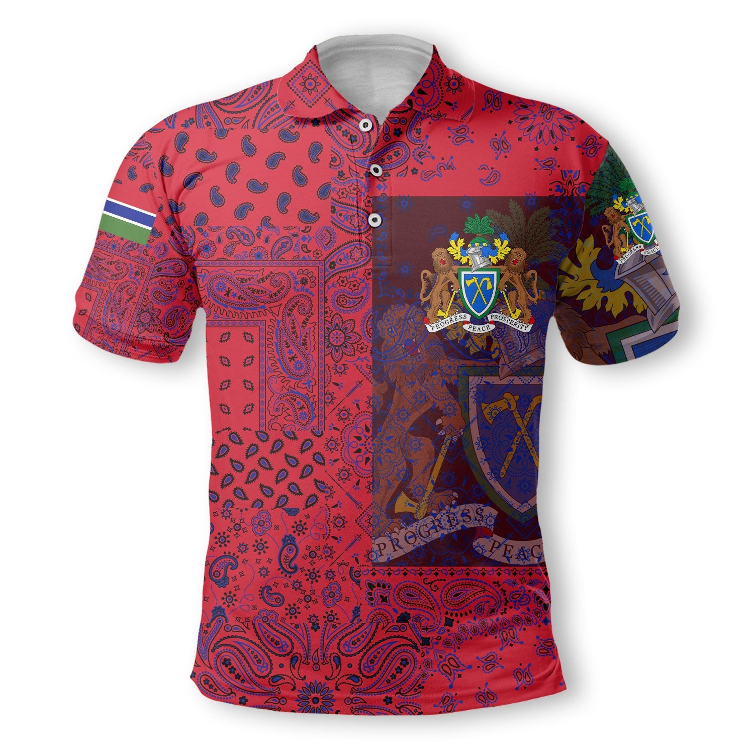 Gambia Polo Shirt Paisley Flag And Skull Style 2