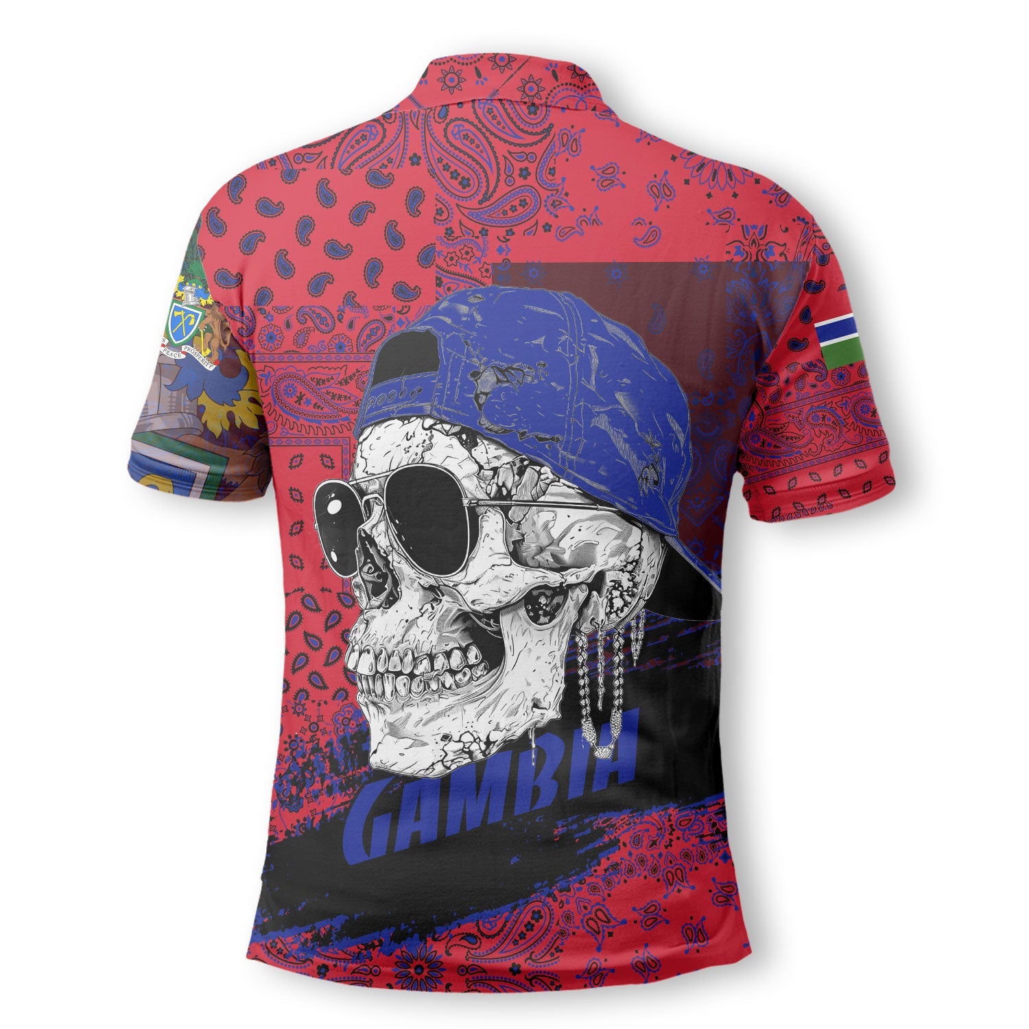 Gambia Polo Shirt Paisley Flag And Skull Style 3