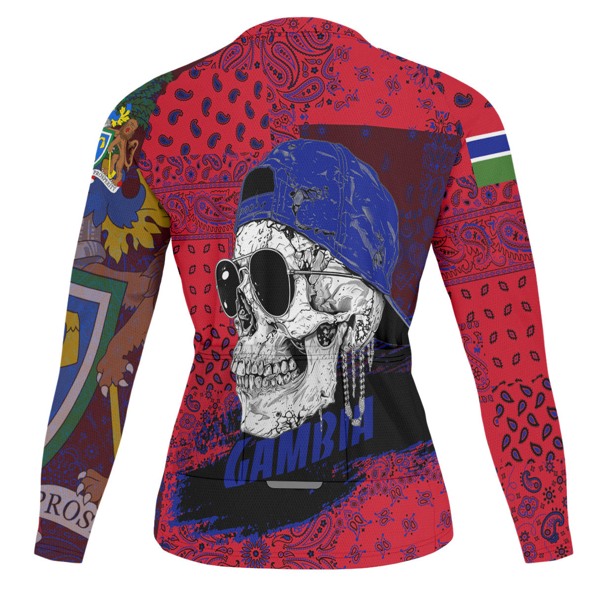 Gambia Raglan Men Cycling Jersey Long Sleeve Paisley Flag And Skull Style 2