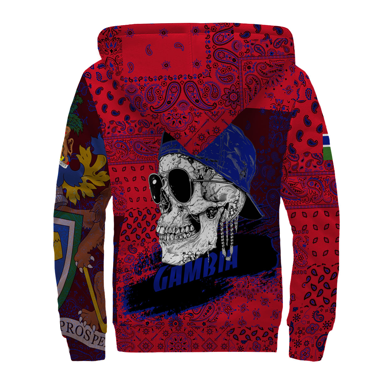 Gambia Sherpa Hoodie Paisley Flag And Skull Style 2