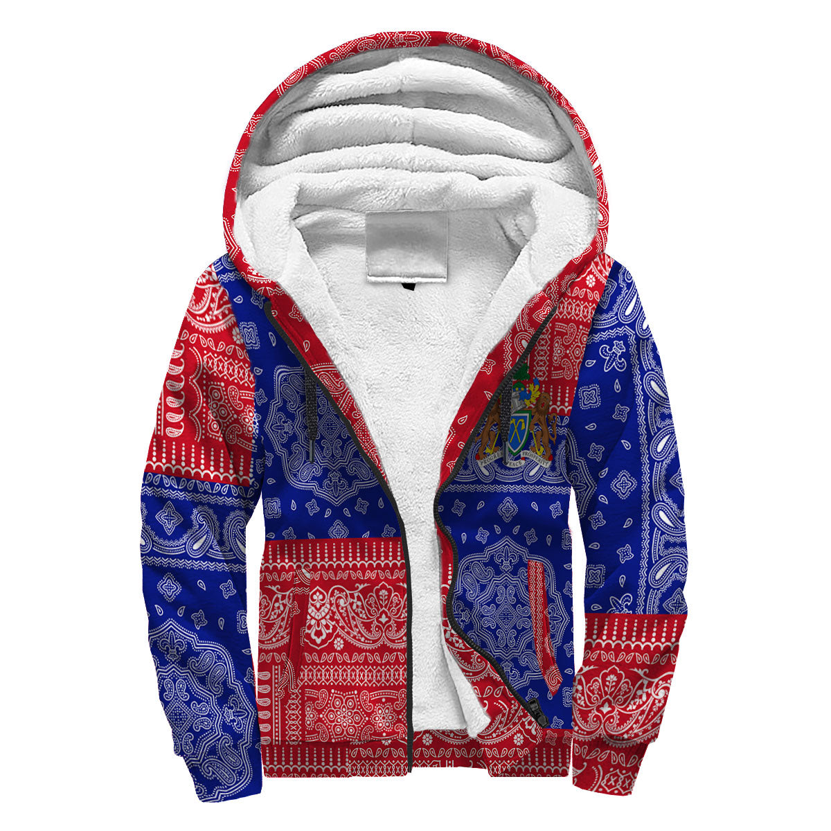 Gambia Sherpa Hoodie Flag And Paisley Basic Style 3