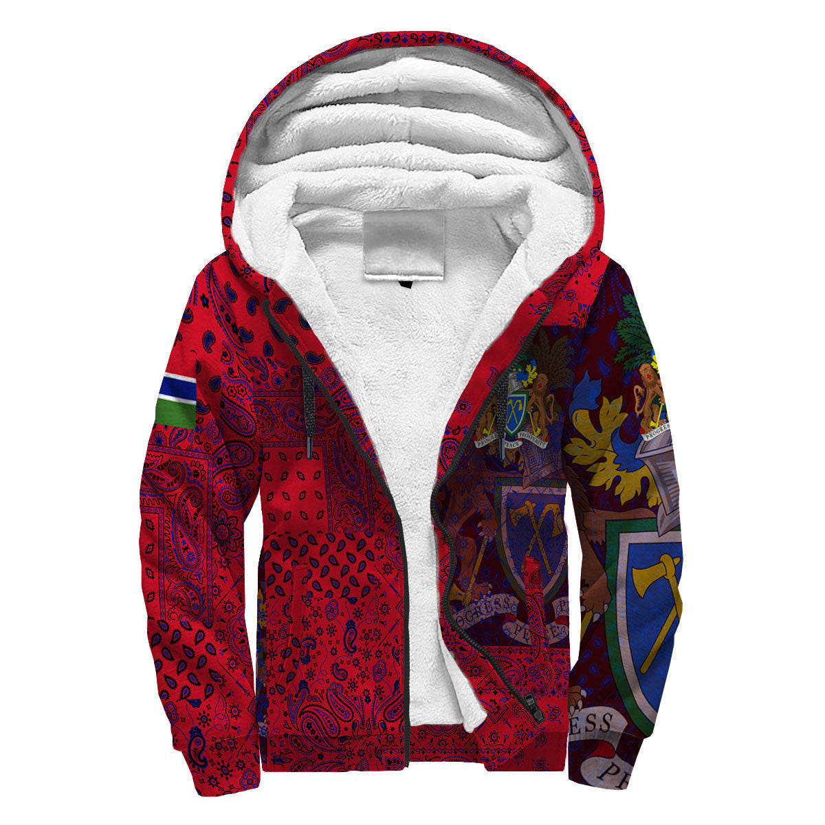 Gambia Sherpa Hoodie Paisley Flag And Skull Style 3