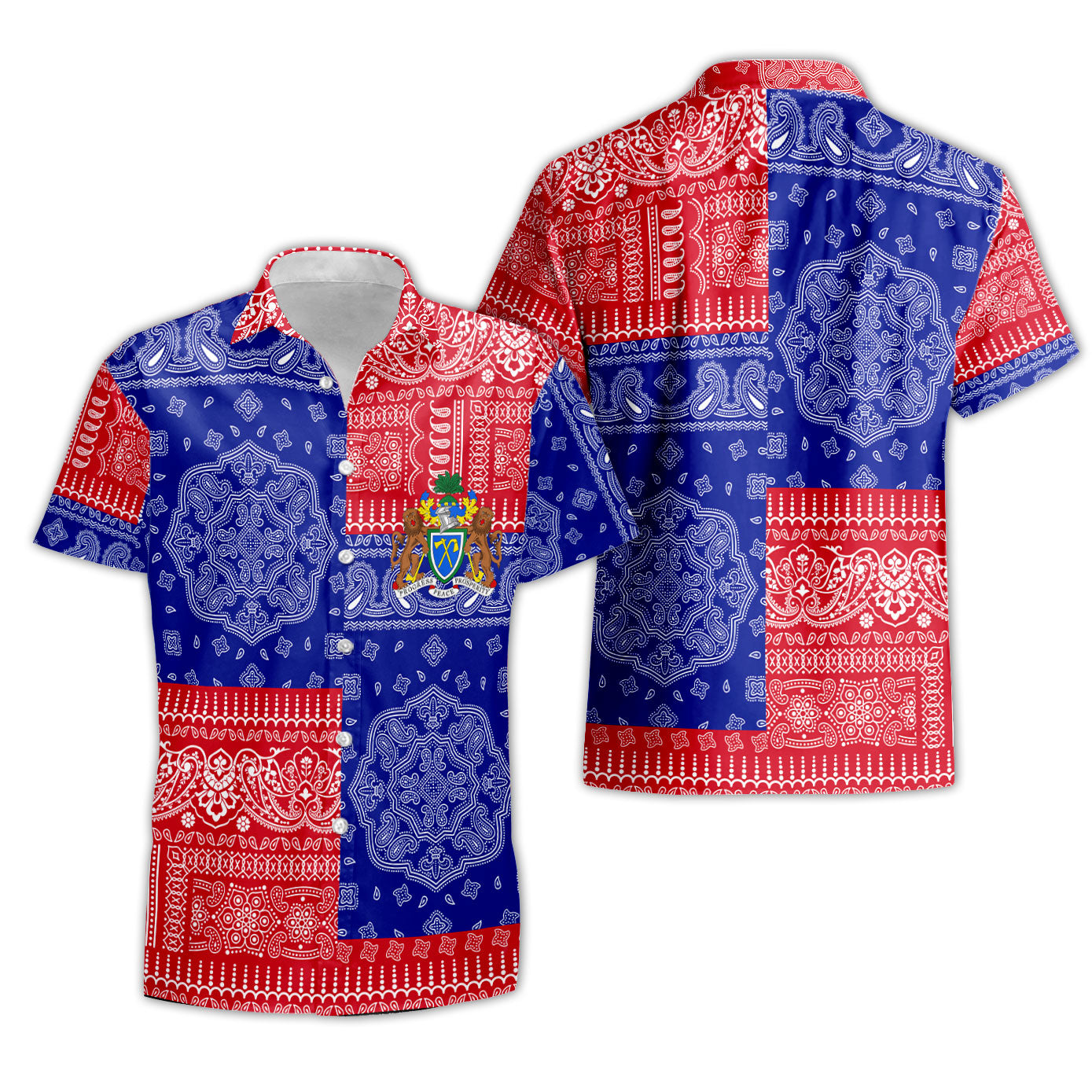 Gambia Short Sleeve Shirt Flag And Paisley Basic Style 1