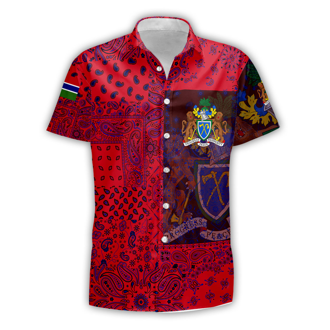 Gambia Short Sleeve Shirt Paisley Flag And Skull Style 1