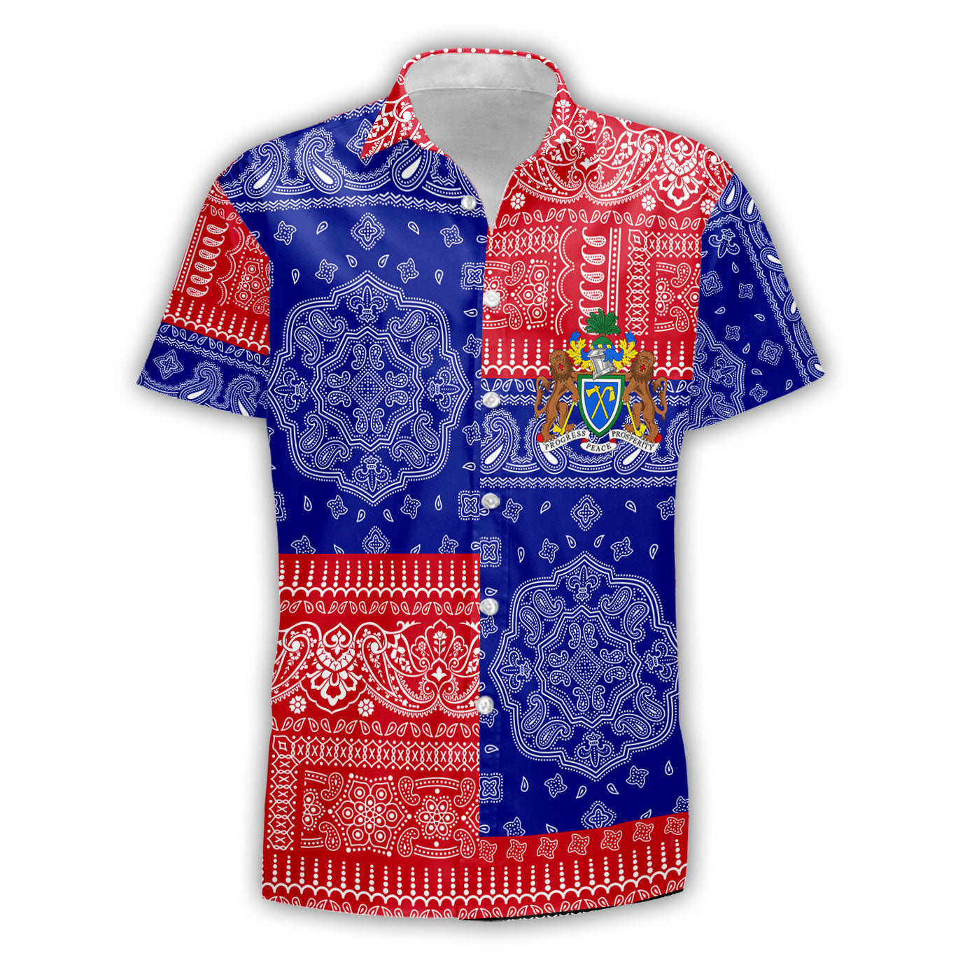 Gambia Short Sleeve Shirt Flag And Paisley Basic Style 2